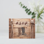 Invitation Carte Postale grange Cowboy Boots Western mariage campagnard rsv (Debout devant)