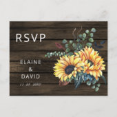 Invitation Carte Postale Grange rustique Bois Pays Fleurs de soleil RSVP (Devant)