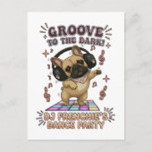 Invitation Carte Postale Graphisme de soirée dansante Retro DJ Frenchie (Devant)