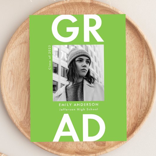 Invitation Carte Postale Gras Grad Lime Green Photo Party