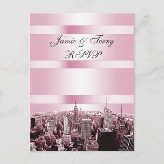 Invitation Carte Postale Gravé Skyline NYC 2 Noir Rose RSVP 1