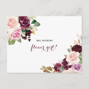 Invitation Carte Postale Green Blush Bourgogne Floral Flower Girl