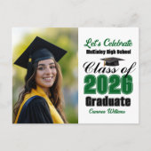 Invitation Carte Postale Green Class of 2026 Photo Graduation Party (Devant)