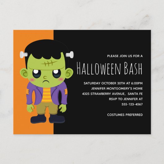 Invitation Carte Postale Green Frankenstein Monster Halloween (Devant)