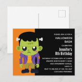 Invitation Carte Postale Green Frankenstein Monster Halloween Anniversaire (Devant / Derrière)
