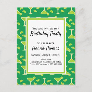 Invitation Carte Postale Green Margarita boisson mexicaine Anniversaire