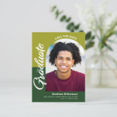 Invitation Carte Postale Green Save Date Graduation Photo Bold Arch Script (Debout devant)