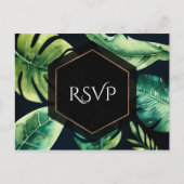 Invitation Carte Postale Green Tropical Feuille Black Mariage élégant RSVP (Devant)