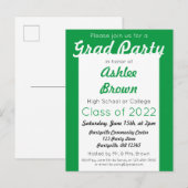 Invitation Carte Postale Green White Bold Grad Party Grad (Devant / Derrière)