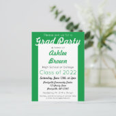 Invitation Carte Postale Green White Bold Grad Party Grad (Debout devant)