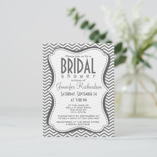 Invitation Carte Postale Gris Tailles Chevron (Debout devant)