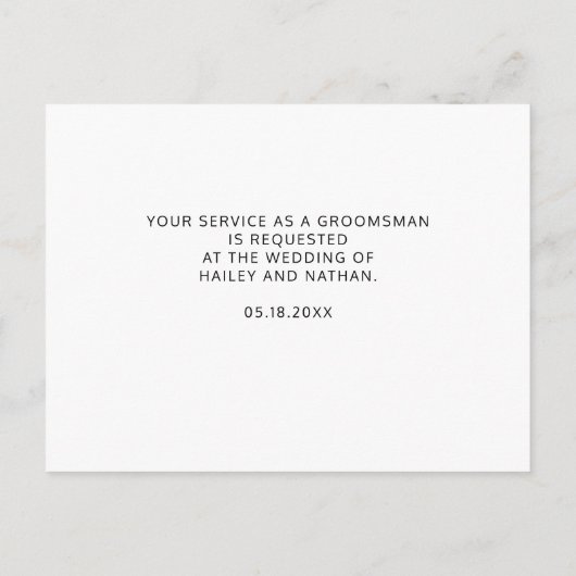 Invitation Carte Postale Groomsman Demande Moderne Simple (Dos)