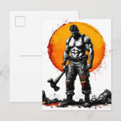 Invitation Carte Postale guerrier barbare médiéval imaginaire hummer force (Devant / Derrière)