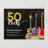 Invitation Carte Postale Guitare 50e fête d'anniversaire (Devant)