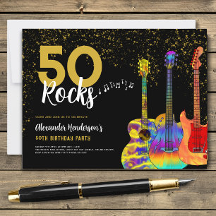Invitation Carte Postale Guitare 50e fête d'anniversaire