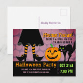 Invitation Carte Postale Halloween Citrouille Jambes sorcières de fête Chat (Devant / Derrière)