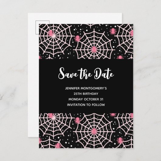 Invitation Carte Postale Halloween Cobwebs & Spiders Motif Enregistrer la d (Devant / Derrière)