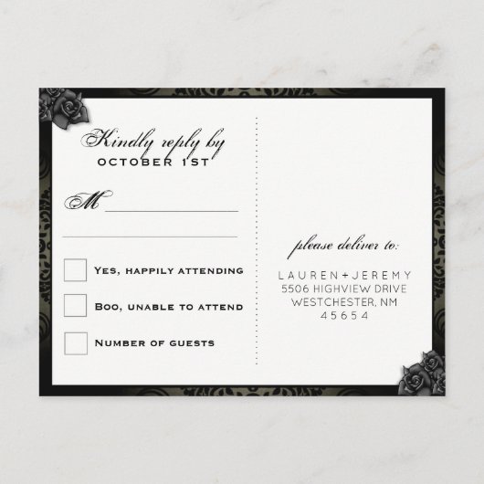 Invitation Carte Postale Halloween gris noir violet gothique RSVP PostCard (Dos)