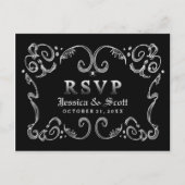 Invitation Carte Postale Halloween noir blanc gothique Scroll RSVP (Devant)