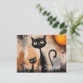 Invitation Carte Postale Halloween Petit Chat Gros Chat (Debout devant)