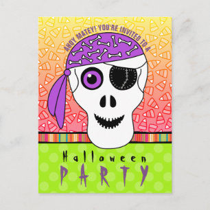 Invitation Carte Postale Halloween Pirate Skull Party