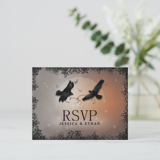 Invitation Carte Postale Halloween Ravens Mariage RSVP Matching PostCard (Debout devant)