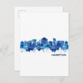 Invitation Carte Postale Hampton Virginia Skyline Blue (Devant / Derrière)