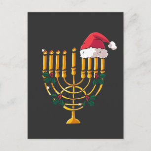 Invitation Carte Postale Hanouka Noël juif Santa Menorah