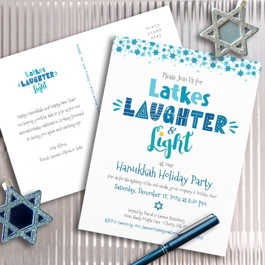 Invitation Carte Postale Hanoukka Latke Laughter Light Fun Modern Party