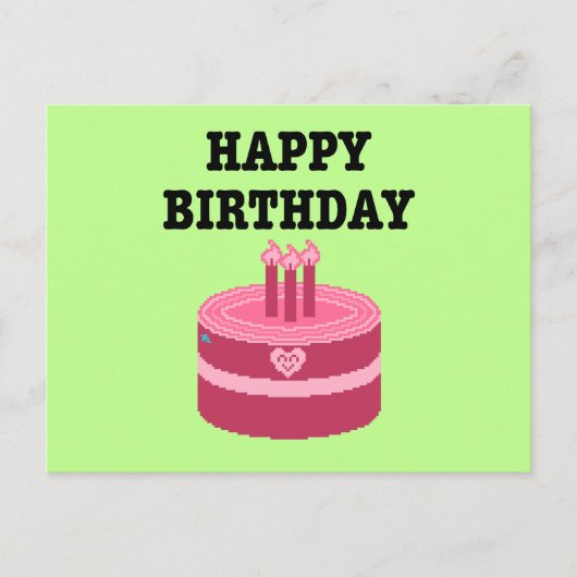 Invitation Carte Postale Happy Eight-Bit Birthday Pixel Art (Devant)