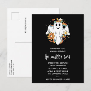 Invitation Carte Postale Happy Ghost Retro Hippie Vibe Halloween