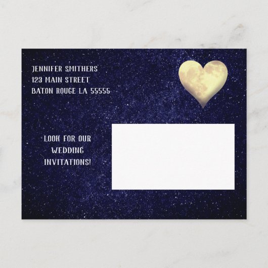 Invitation Carte Postale Heart Moon Night Sky Enregistrer la date (Dos)