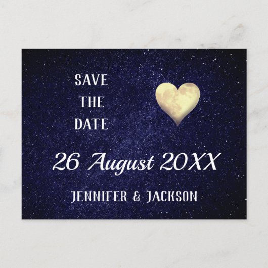 Invitation Carte Postale Heart Moon Night Sky Enregistrer la date (Devant)