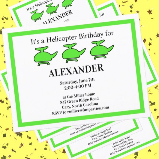 Invitation Carte Postale Hélicoptère fête d'anniversaire