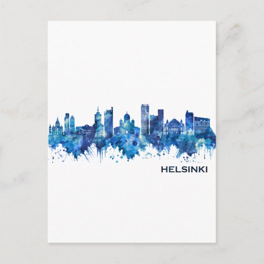 Invitation Carte Postale Helsinki Finlande Skyline Blue (Devant)