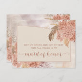 Invitation Carte Postale Herbe Boho Pampas |Hydrangea Maid of Honor Request (Devant / Derrière)