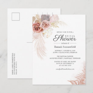Invitation Carte Postale Herbe de Pampas Marron pour Enterrement de Vie de