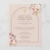 Invitation Carte Postale Herbe de Pampas Rose Arche de Communion Solennelle (Devant)