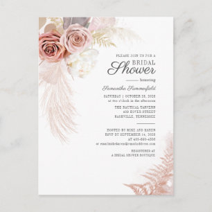 Invitation Carte Postale Herbe des Pampas Terre Cuite Feuilles Tannées Baby