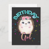 Invitation Carte Postale Hérisson Anniversaire des cadeaux de fête de fille (Devant / Derrière)