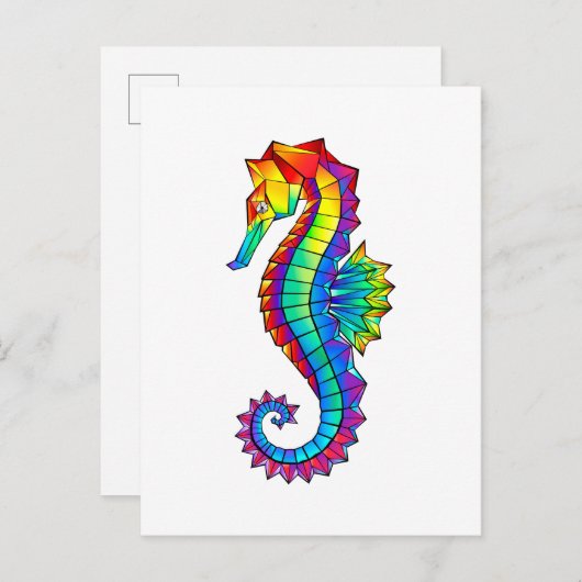 Invitation Carte Postale Hippocampe polygonal arc-en-ciel (Devant / Derrière)