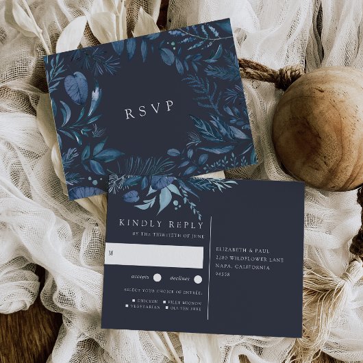Invitation Carte Postale Hiver Azure | Botanical Repas Choice Wedice RSVP