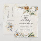 Invitation Carte Postale Hiver Blanc Floral verdure 50e anniversaire (Devant / Derrière)