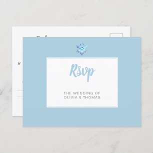 Invitation Carte Postale Hiver Bleu minimaliste Flocon de neige Repas Maria