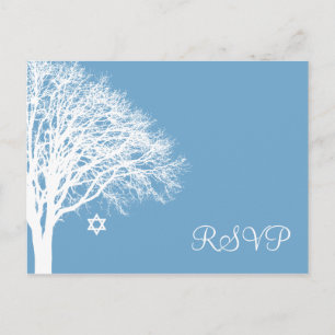 Invitation Carte Postale Hiver Chêne Bleu Blanc Bat mitzvah RSVP