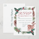 Invitation Carte Postale Hiver RSVP Deer Floral Noël Mariage rouge (Devant / Derrière)