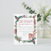Invitation Carte Postale Hiver RSVP Deer Floral Noël Mariage rouge (Debout devant)