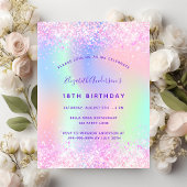 Invitation Carte Postale Hologramme rose violet d'anniversaire