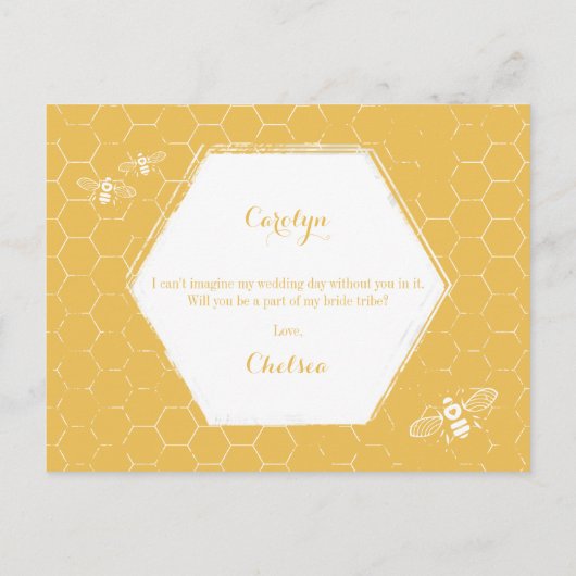 Invitation Carte Postale Honey Bee Yellow Custom Maid of Honor Proposition (Dos)