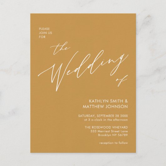 Invitation Carte Postale Honey Gold QR Code Tout en un Mariage moderne (Devant)
